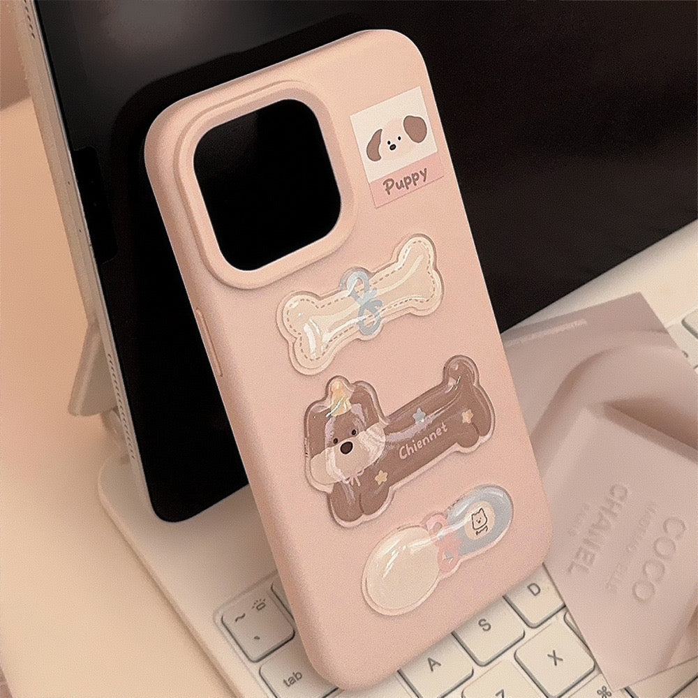 Pink Solid Doggy Graphs iPhone Case featuring adorable dog illustrations and a vibrant pink background, offering fun and durable protection for your iPhone.