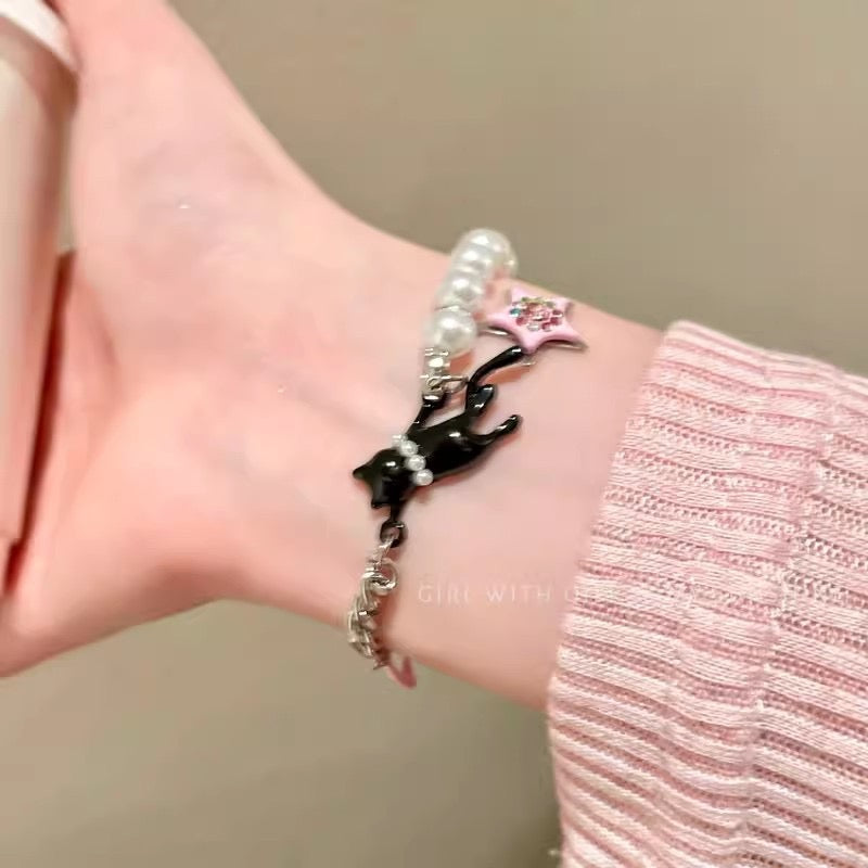 Y2K bracelet/ cute accessories/ cat bracelet / pearl bracelet