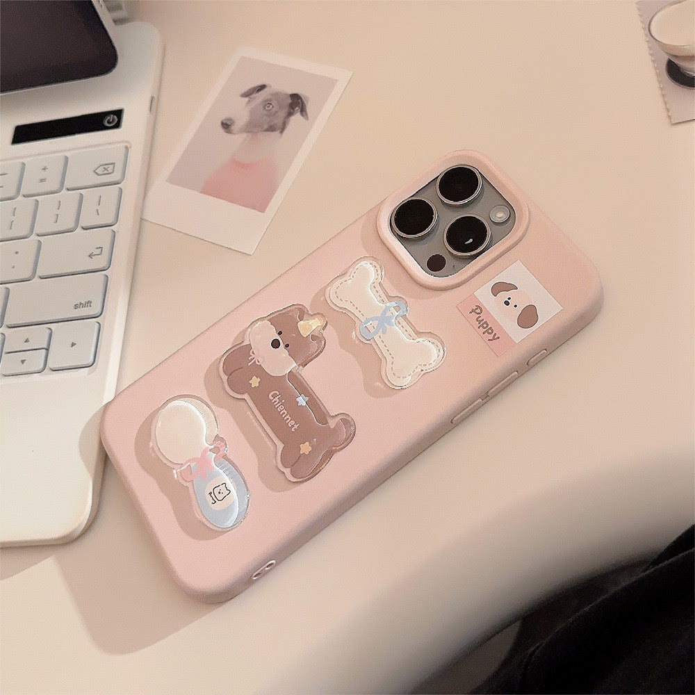 Pink Solid Doggy Graphs iPhone Case featuring adorable dog illustrations and a vibrant pink background, offering fun and durable protection for your iPhone.