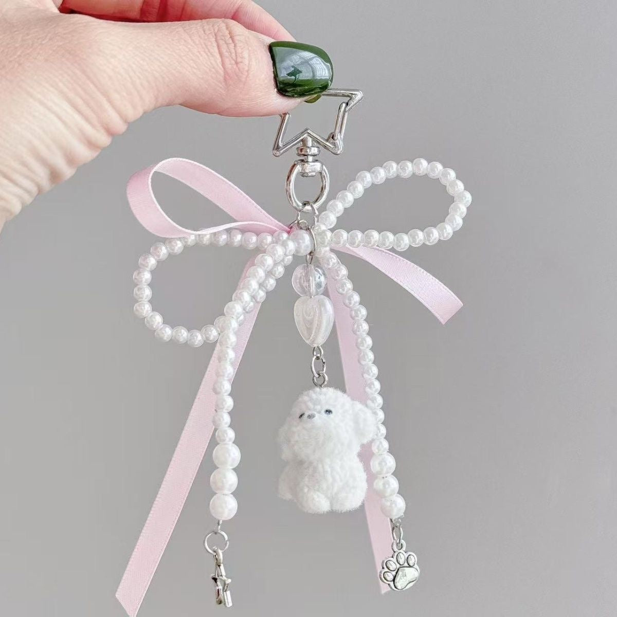 White Dog Pearl Charm