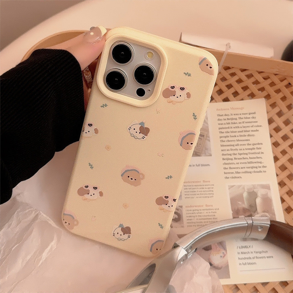 iPhone case with dressed animals design and grip stand, offering a playful and practical protective accessory.