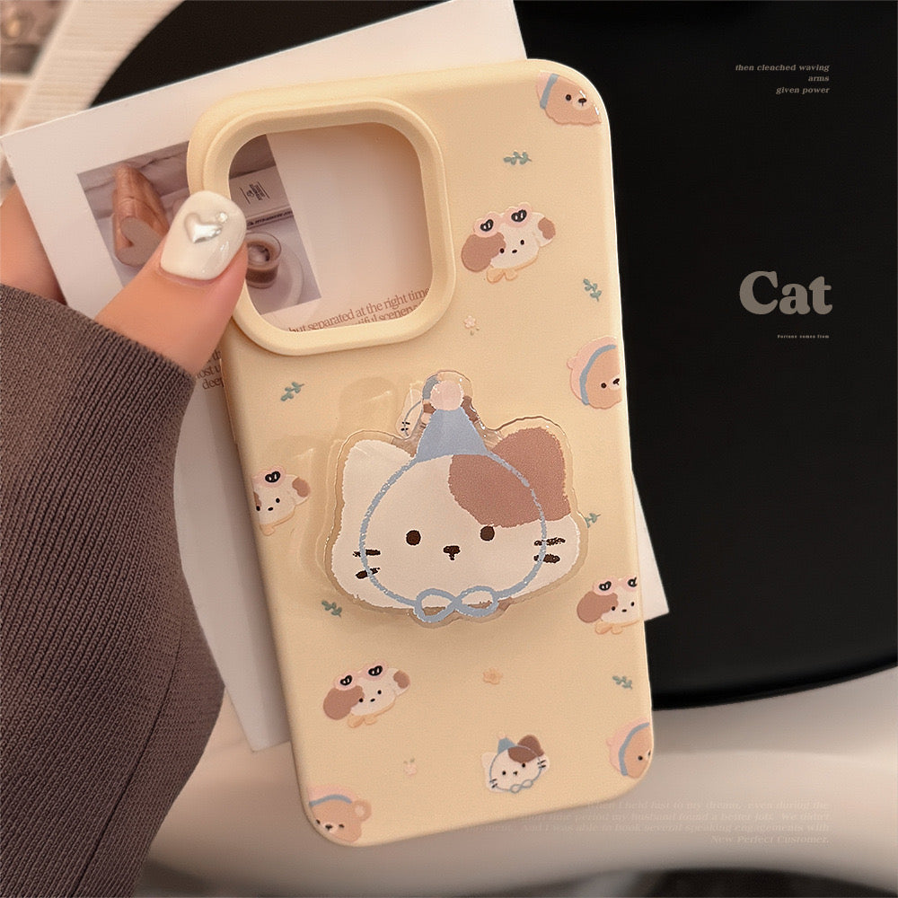 iPhone case with dressed animals design and grip stand, offering a playful and practical protective accessory.