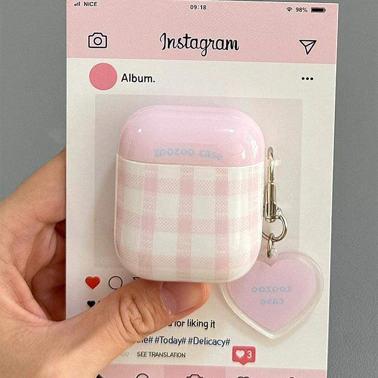 Two-tone plaid AirPods case with keychain in yellow, blue, green, and pink. Compatible with AirPods Pro 2, AirPods 3, and AirPods 4.