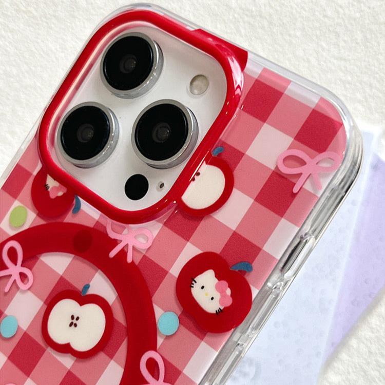 Red plaid with pink and brown leopard print iPhone case.