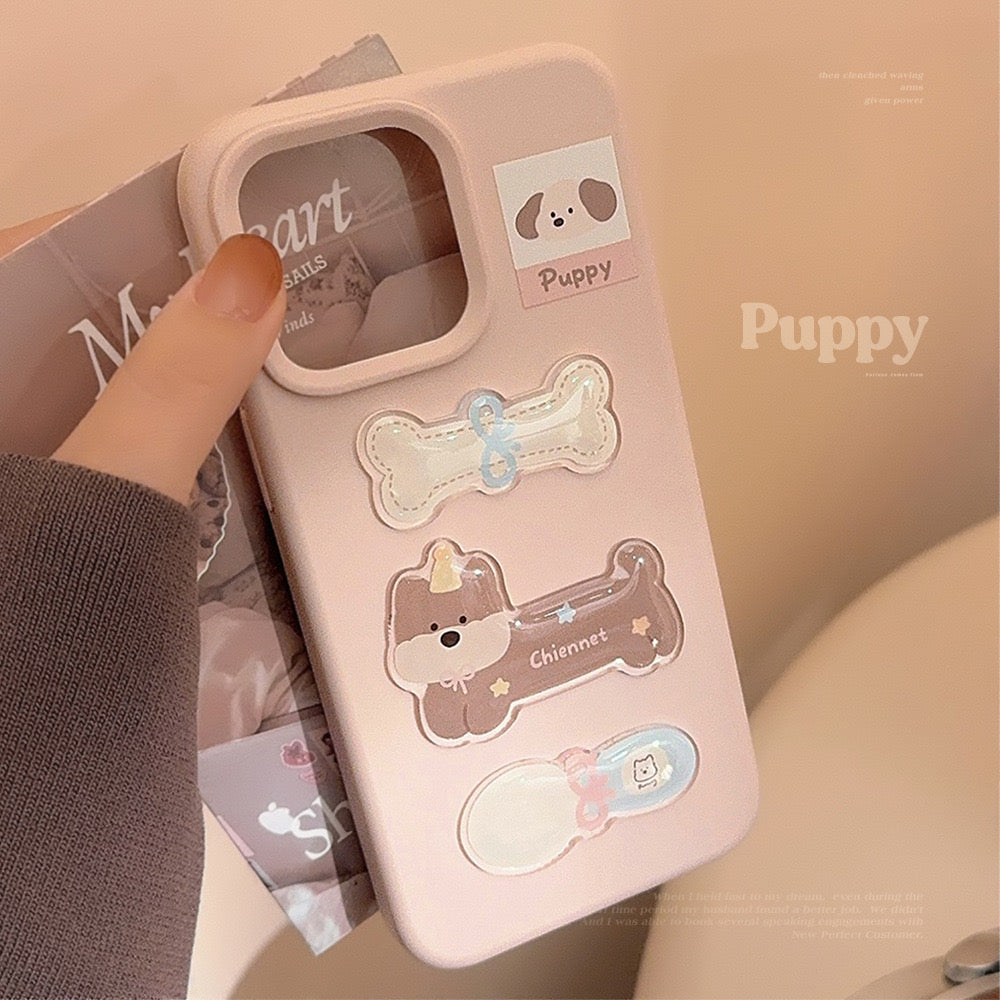 Pink Solid Doggy Graphs iPhone Case featuring adorable dog illustrations and a vibrant pink background, offering fun and durable protection for your iPhone.