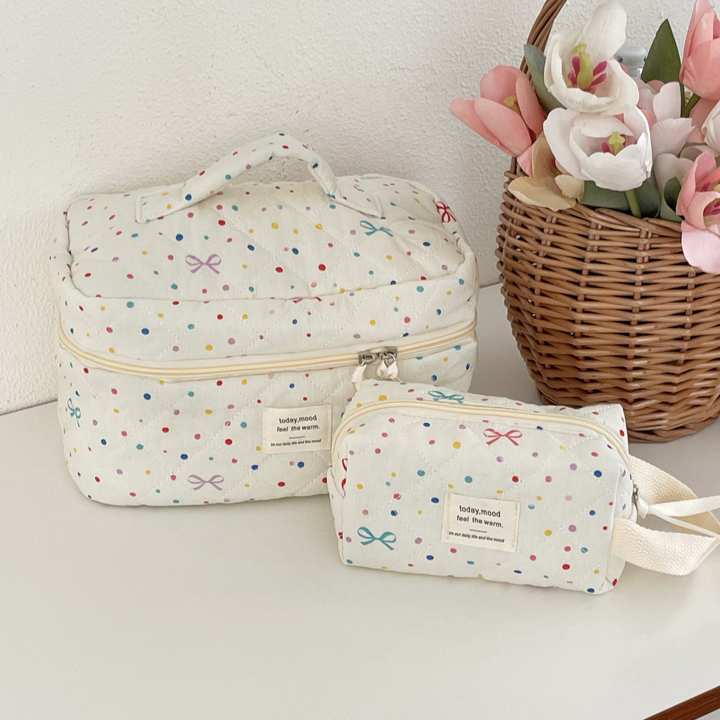 Rainbow ribbon cosmetic bag