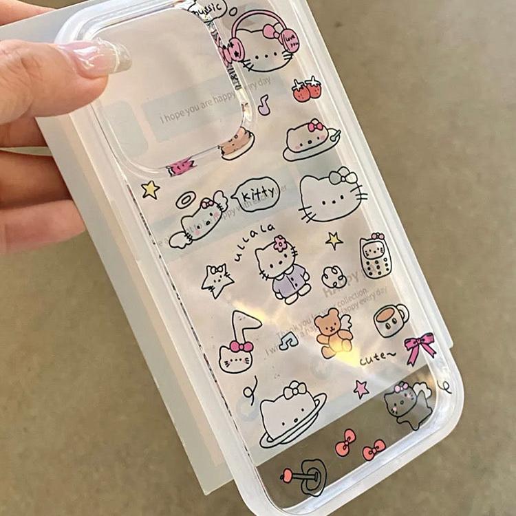 Drawing style kitty white iPhone case with a cute hand-drawn aesthetic.