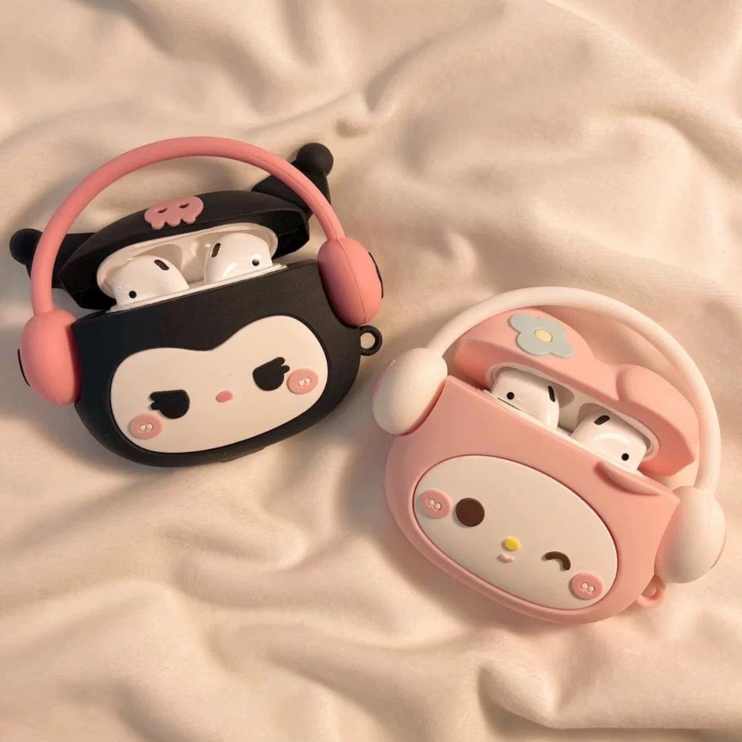 Y2K Kuromi and Melody AirPods case with a retro vibe. Compatible with AirPods Pro 2, AirPods 3, and AirPods 4.