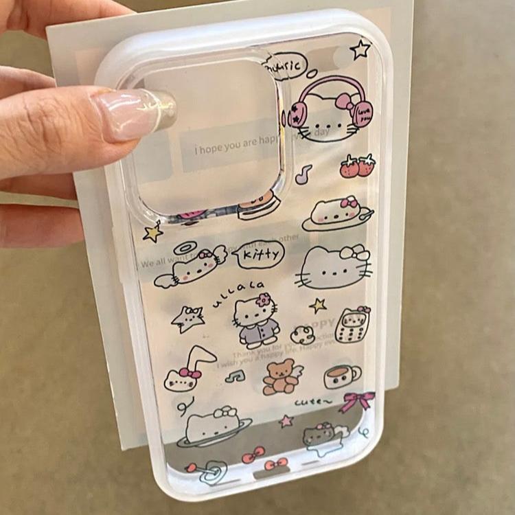 Drawing style kitty white iPhone case with a cute hand-drawn aesthetic.