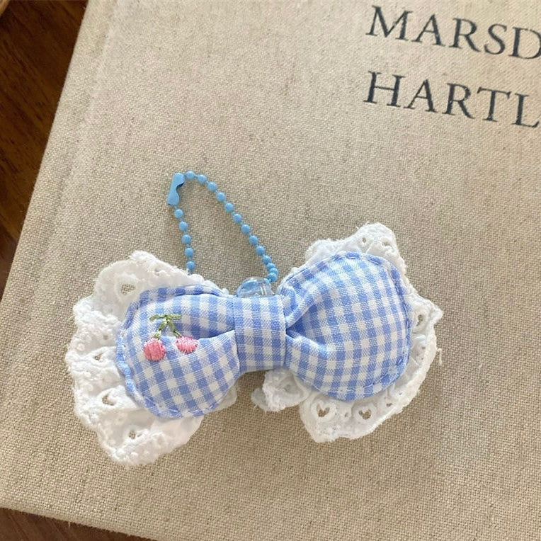 Blue Gingham Bow & Teddy Charm