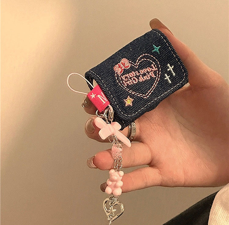 Embroidered Heart Denim airpods case charm