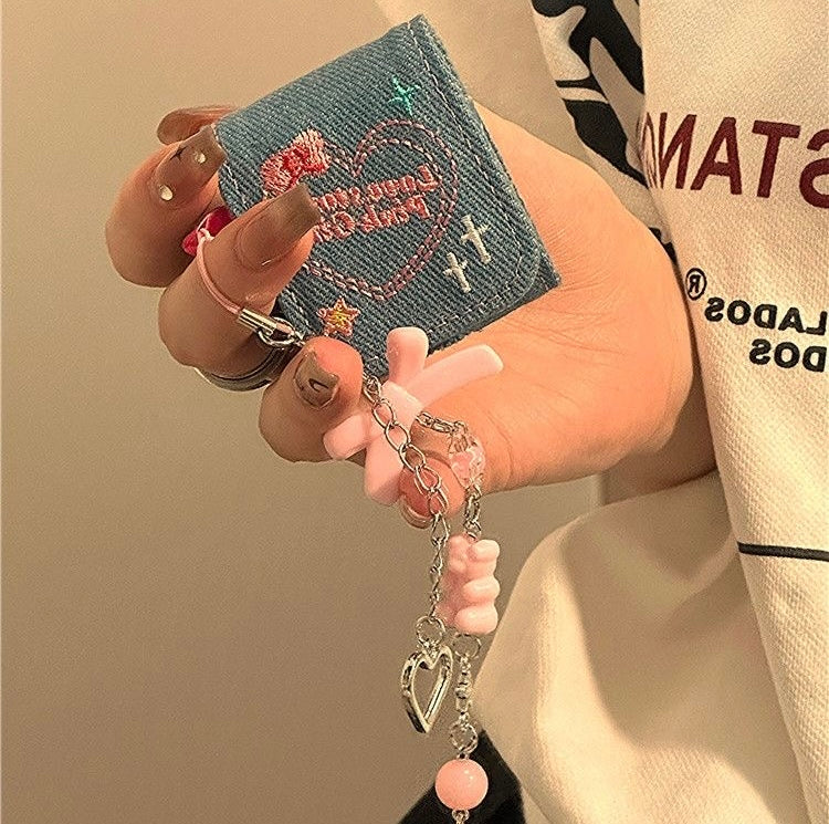 Embroidered Heart Denim airpods case charm