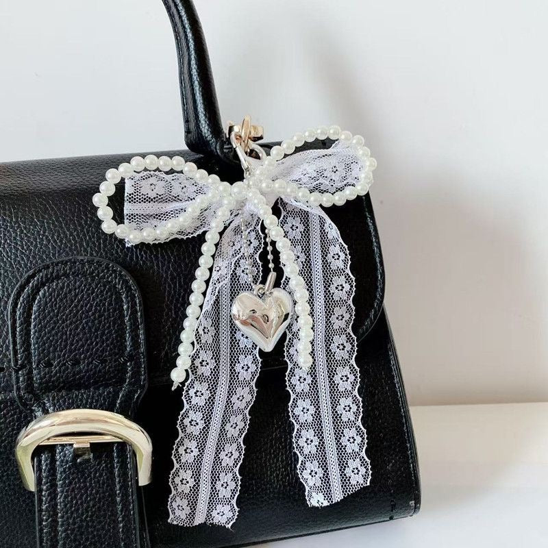 Lace & Pearl Bow Charm 🩰