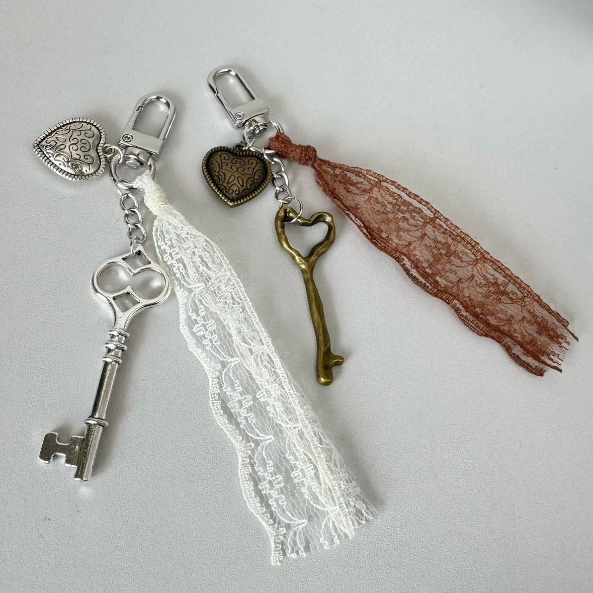 Fall-Inspired Lace Heart Bag Charm π