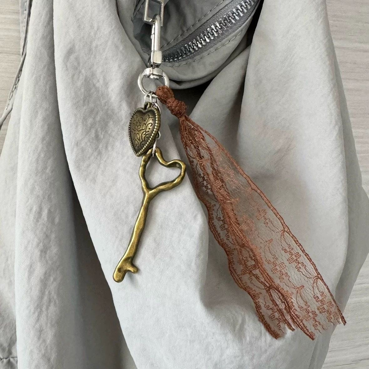 Fall-Inspired Lace Heart Bag Charm π