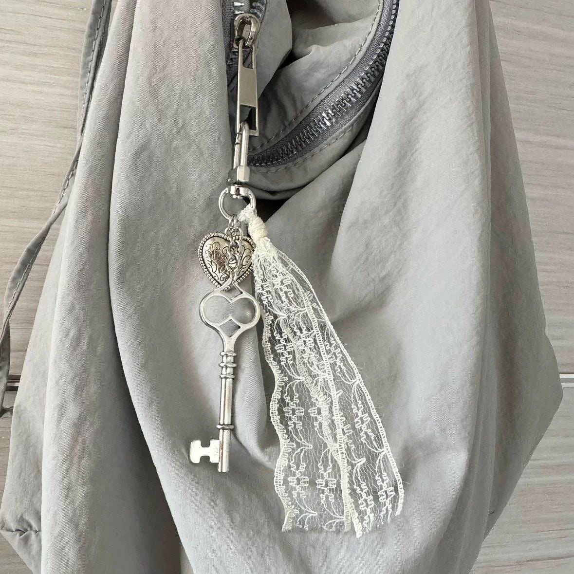 Fall-Inspired Lace Heart Bag Charm π