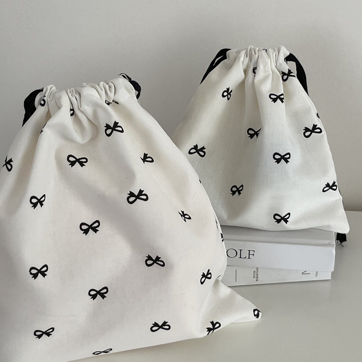 Sweet ribbon print drawstring bag