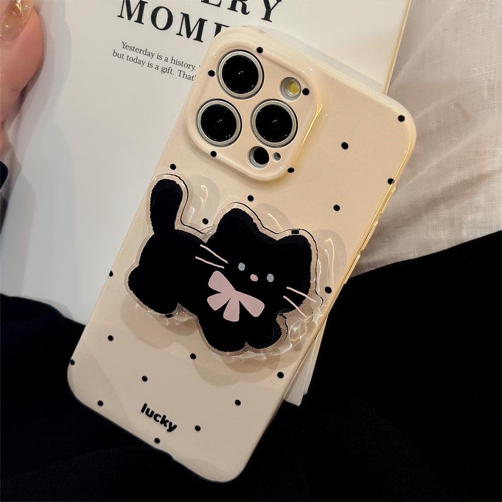Lucky Black cat charm Iphone case (with grip)🐱
