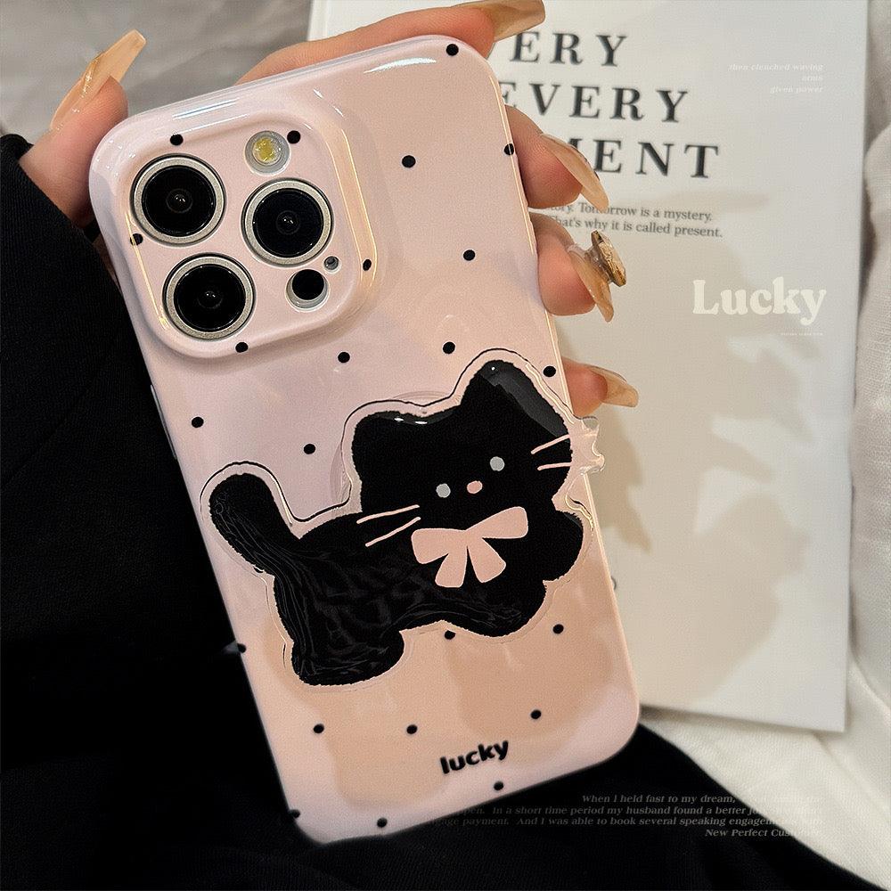 Lucky Black cat charm Iphone case (with grip)🐱