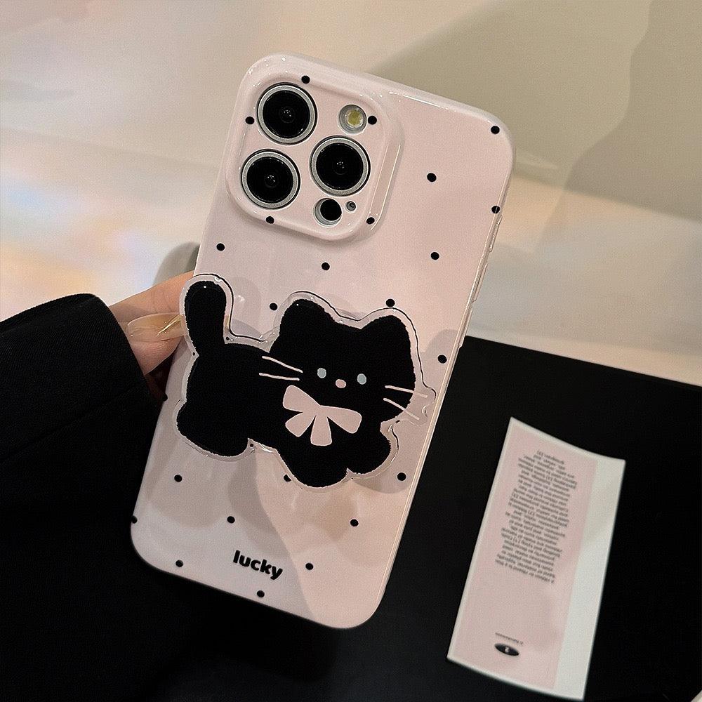 Lucky Black cat charm Iphone case (with grip)🐱