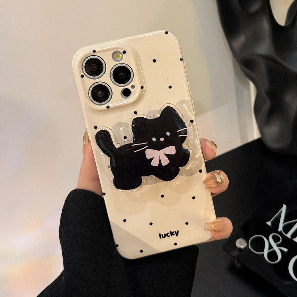 Lucky Black cat charm Iphone case (with grip)🐱