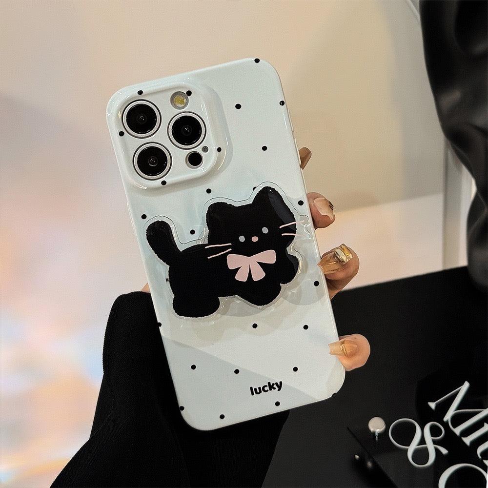 Lucky Black cat charm Iphone case (with grip)🐱