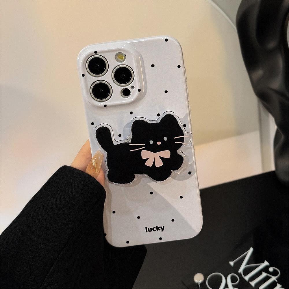 Lucky Black cat charm Iphone case (with grip)🐱