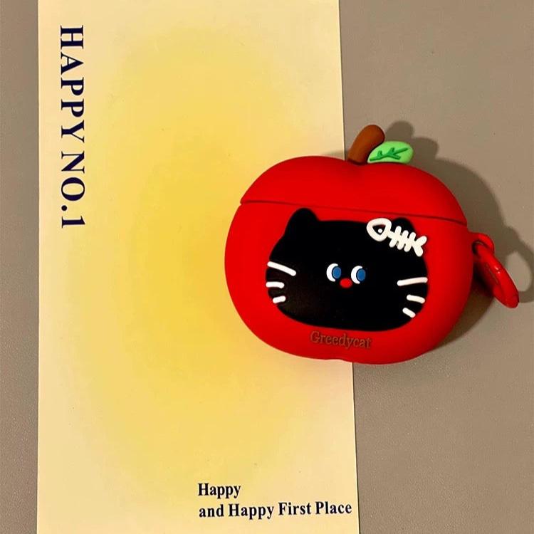 Black cat Apple shape AirPods case π - KIO