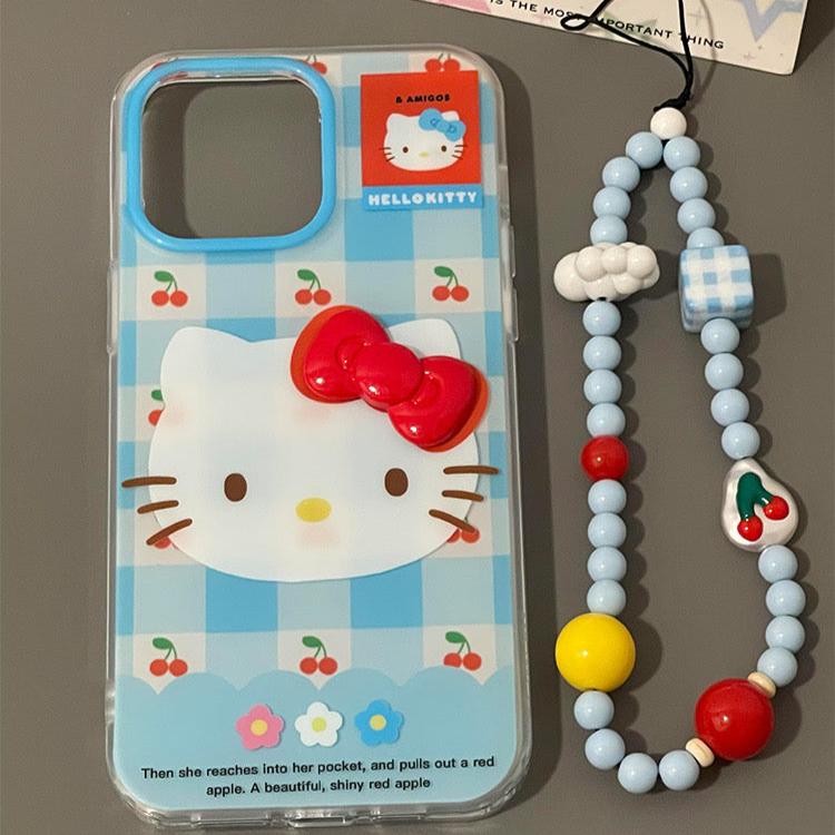Blue plaid kitty face iphone case (with key chain) π - KIO