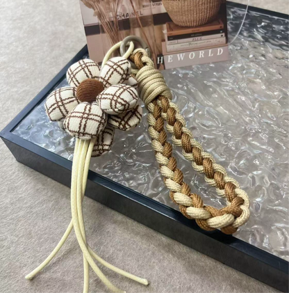 Checkerboard Flower Woven Lanyard Charm