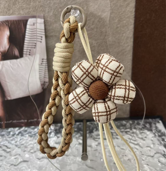 Checkerboard Flower Woven Lanyard Charm