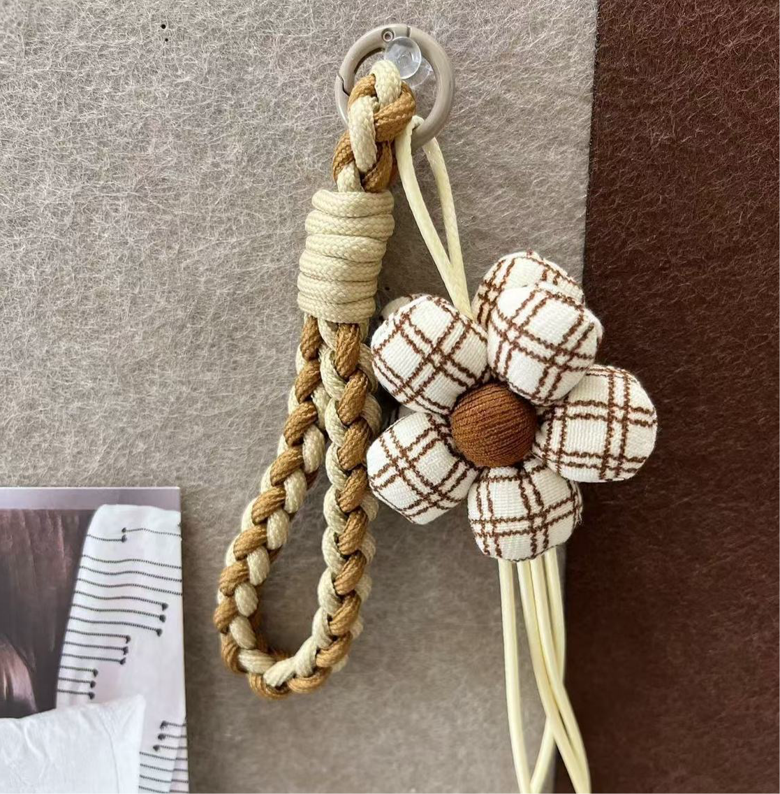 Checkerboard Flower Woven Lanyard Charm