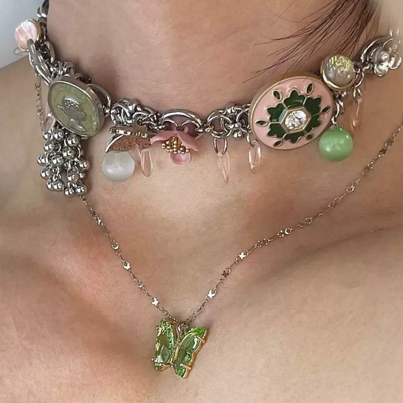 Spring tells green double-layer necklace 💚