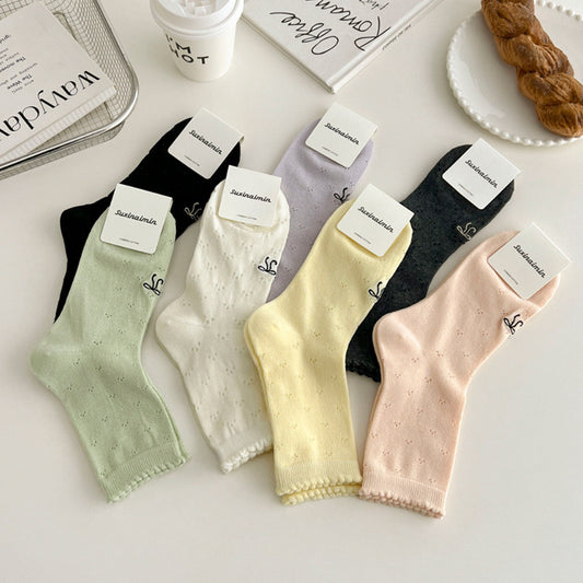 Soft Cream Bow Mid-Calf Socks 🎀