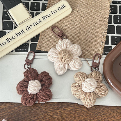 Mocha Knitted Flower Keychain 🌼